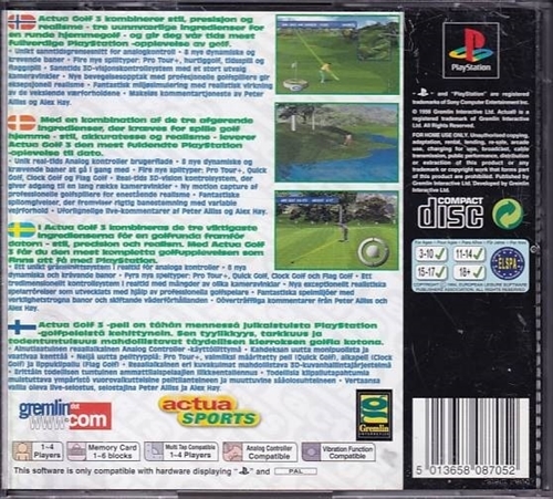 Actua Golf 3 - PS1 (B Grade) (Genbrug)